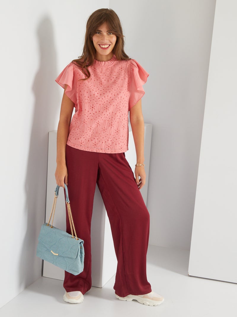 Pantalon large satiné taille haute Rouge - Kiabi
