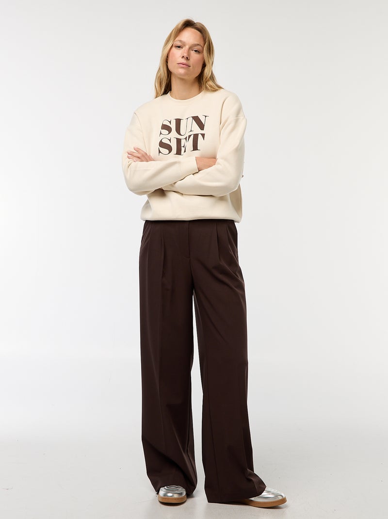 Pantalon large taille haute à 5 poches Marron - Kiabi
