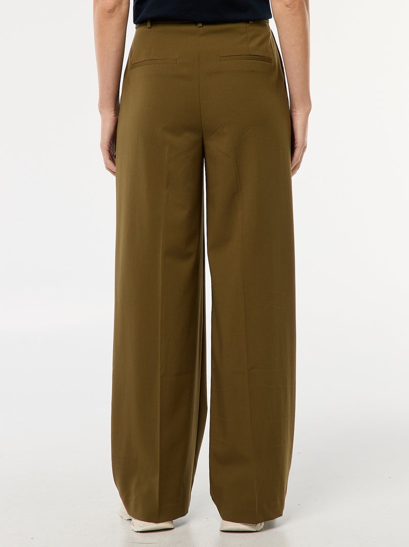 Pantalon large taille haute à 5 poches Vert - Kiabi