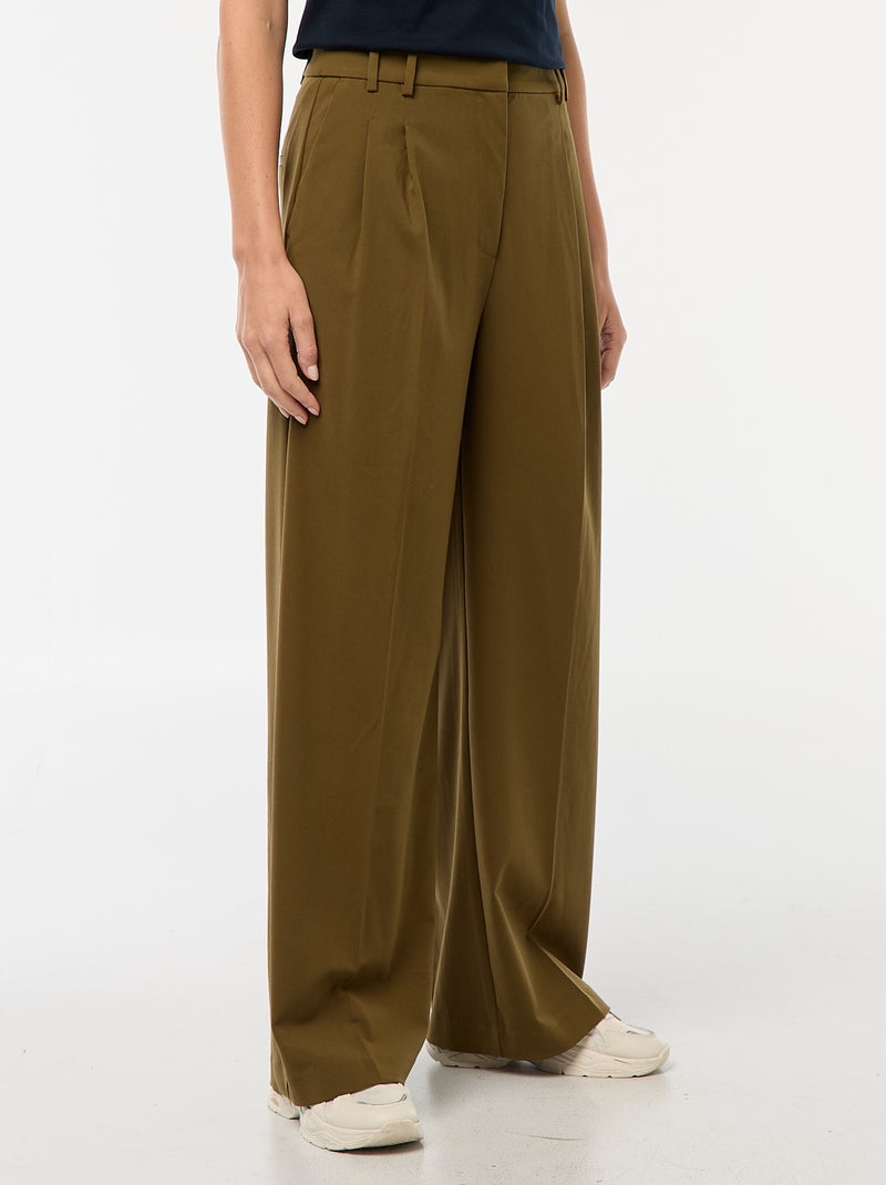 Pantalon large taille haute à 5 poches Vert - Kiabi