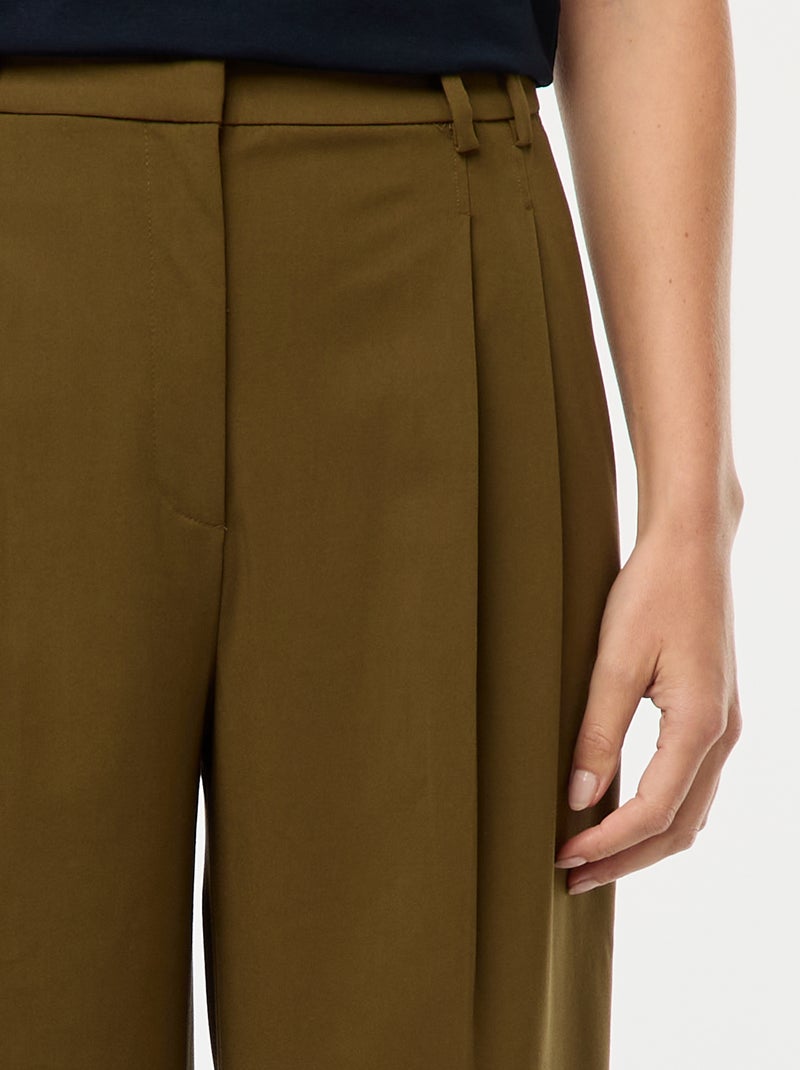 Pantalon large taille haute à 5 poches Vert - Kiabi