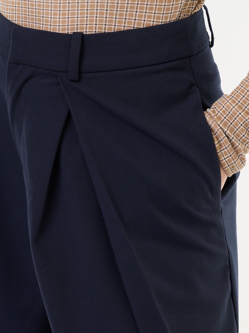 Pantalon large taille haute à pinces Bleu - Kiabi