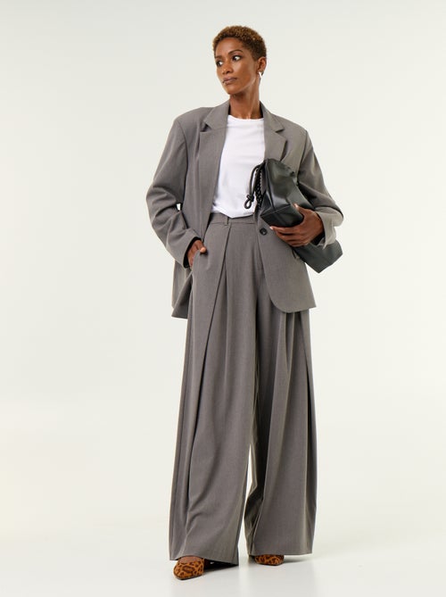 Pantalon large taille haute à pinces - Kiabi