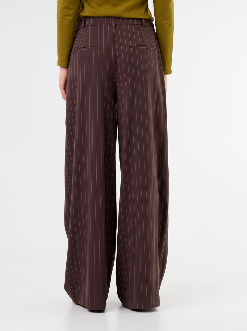 Pantalon large taille haute à pinces Marron - Kiabi