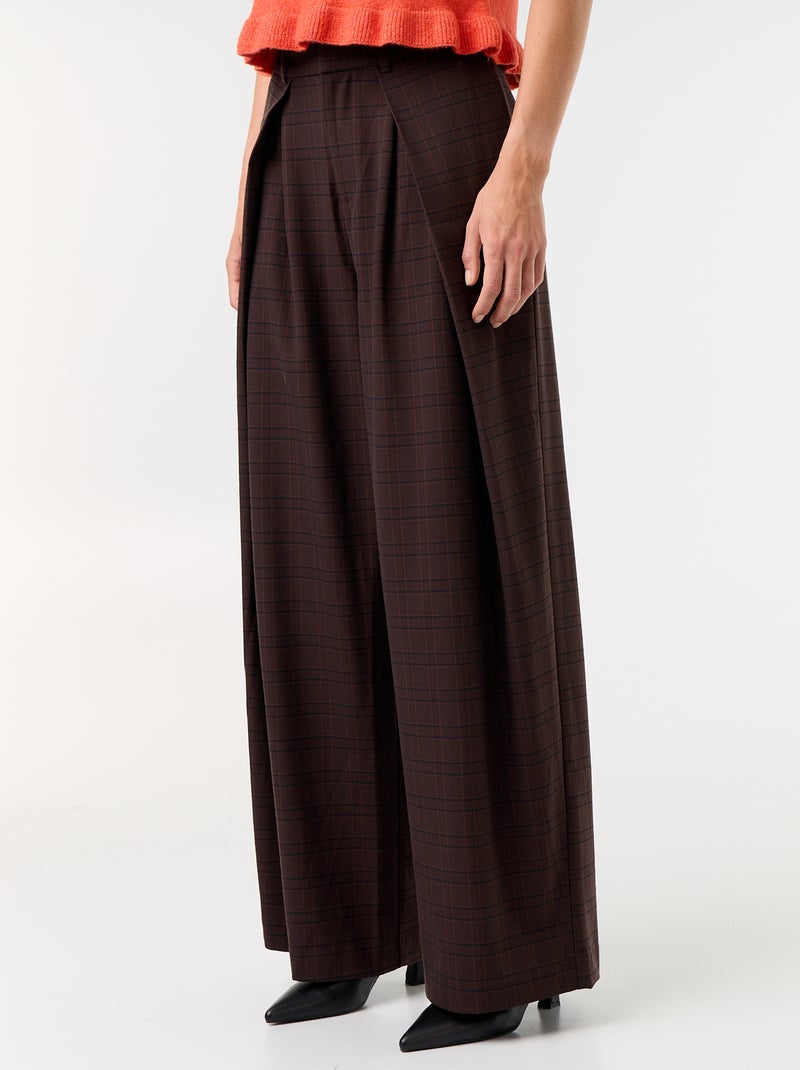 Pantalon large taille haute à pinces Marron - Kiabi
