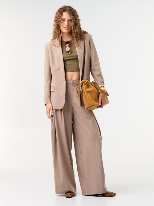Pantalon large taille haute à pinces - Kiabi
