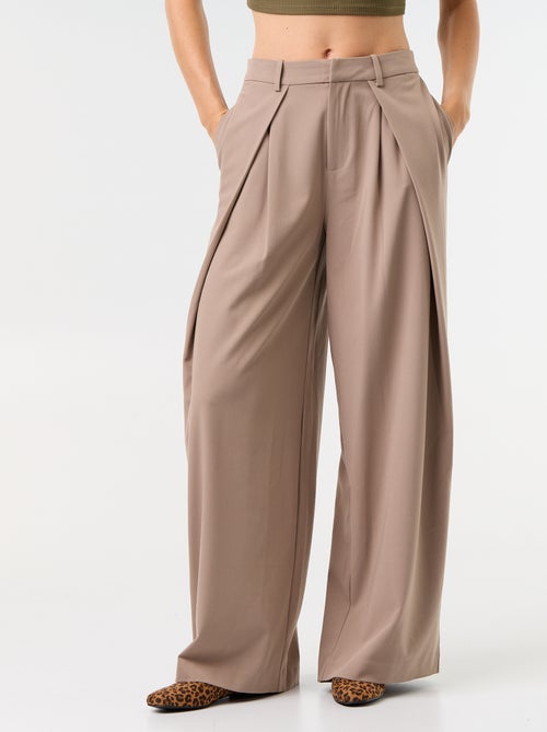 Pantalon large taille haute à pinces - Kiabi