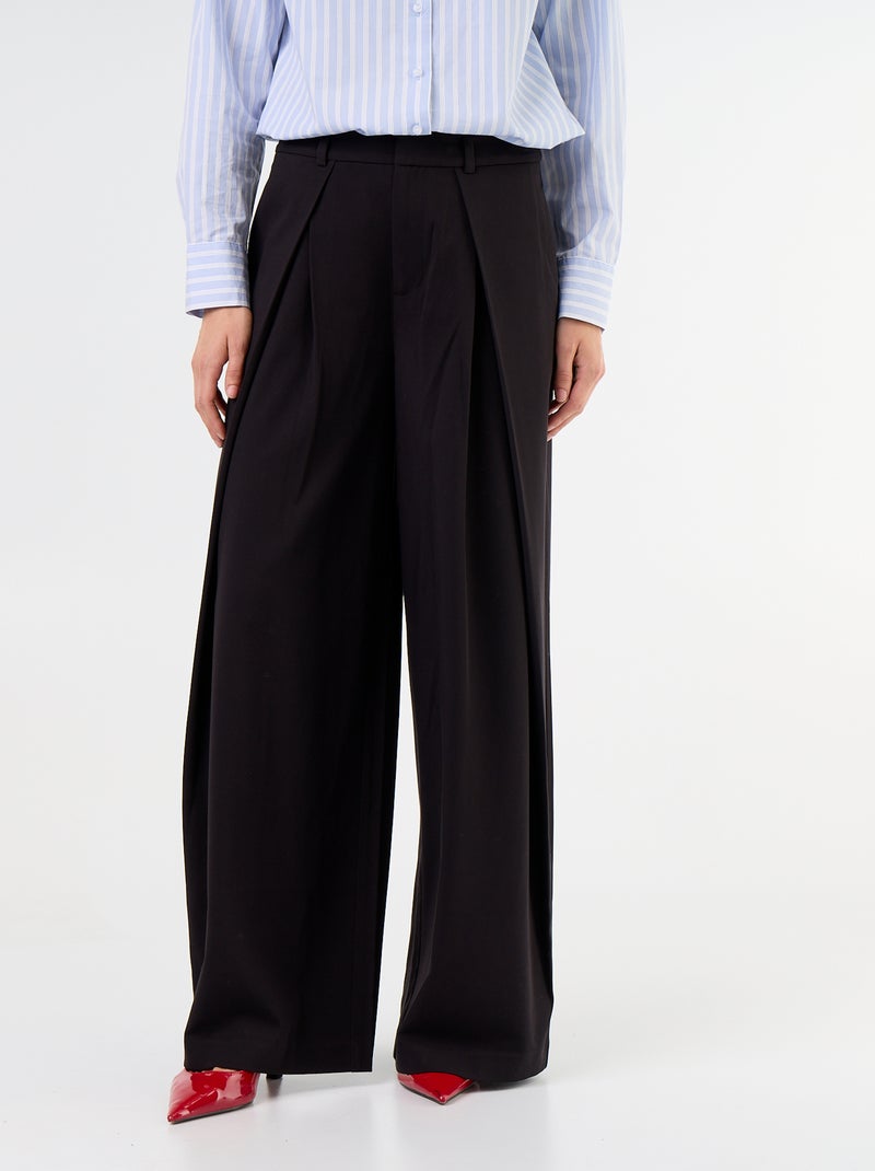 Pantalon large taille haute à pinces Noir - Kiabi