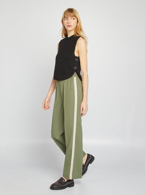 Pantalon large taille haute avec bandes contrastantes - Kiabi