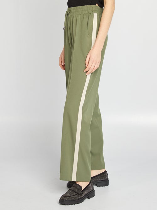 Pantalon large taille haute avec bandes contrastantes - Kiabi