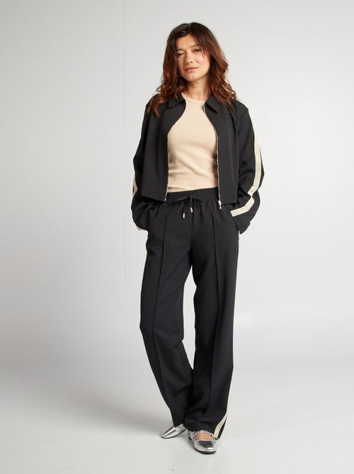 Pantalon large taille haute avec bandes contrastantes - Kiabi