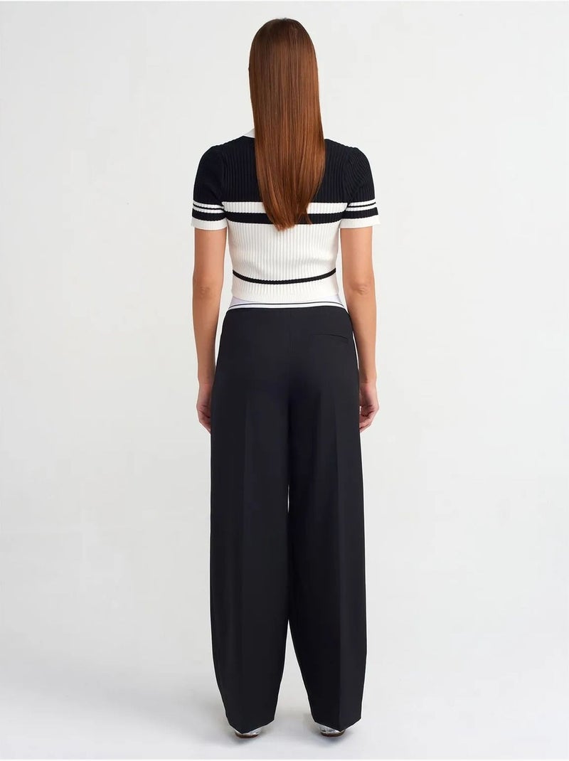 Pantalon large taille haute en crêpe dilvin Noir - Kiabi