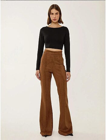 Pantalon large taille haute en daim avec pinces hiccup