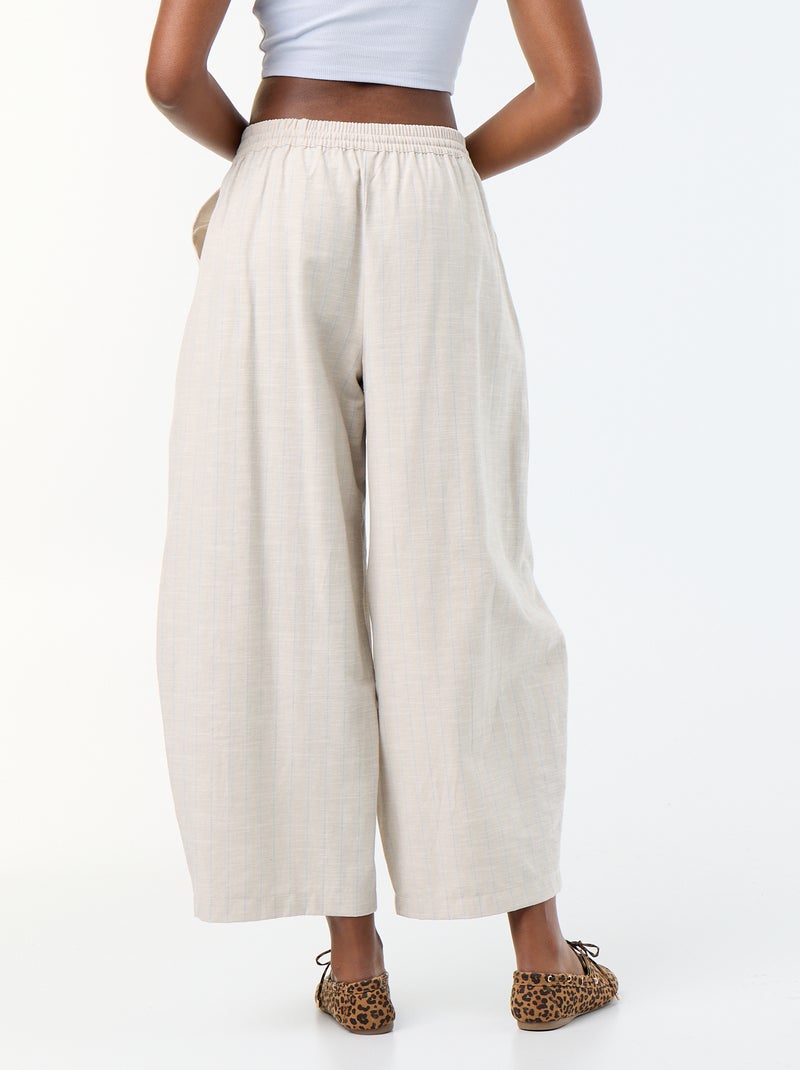 Pantalon large taille haute en lin mélangé Beige - Kiabi