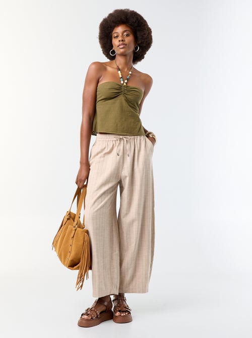 Pantalon large taille haute en lin mélangé - Kiabi