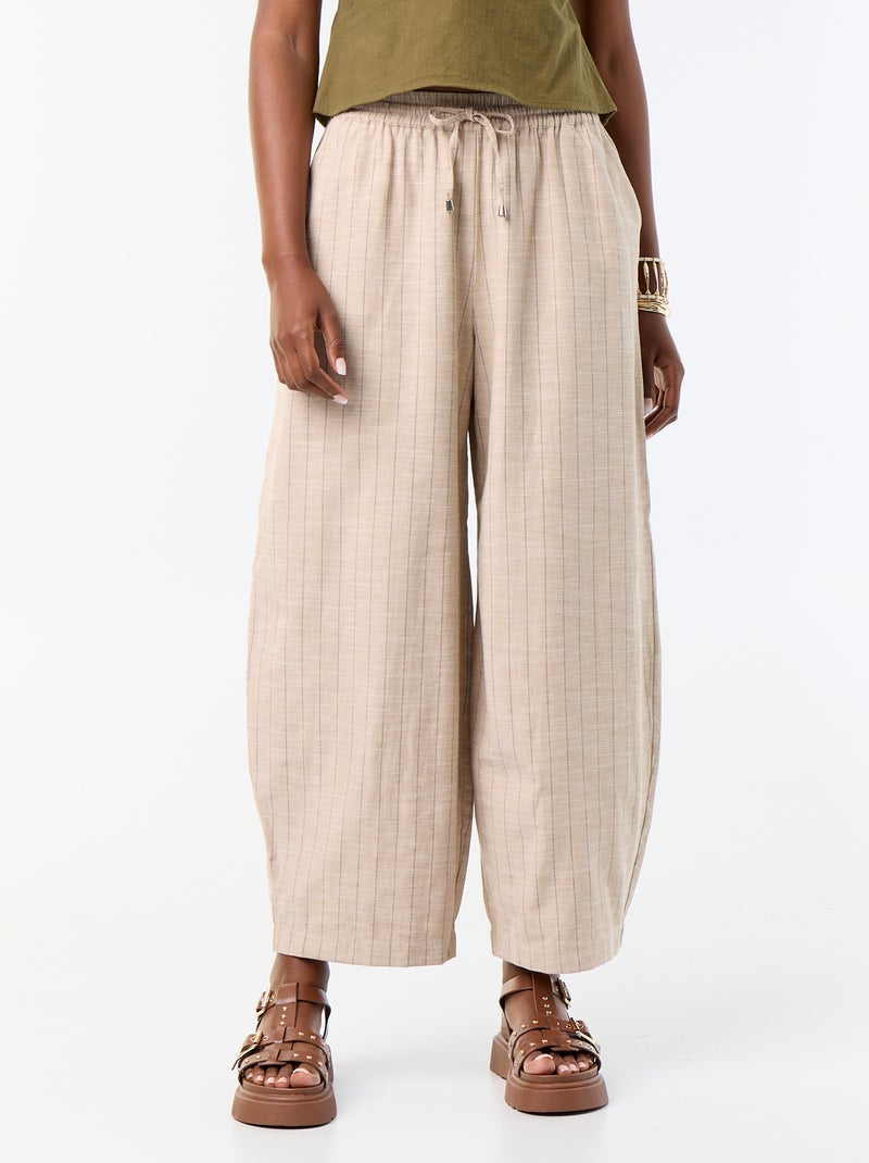 Pantalon large taille haute en lin mélangé Beige - Kiabi