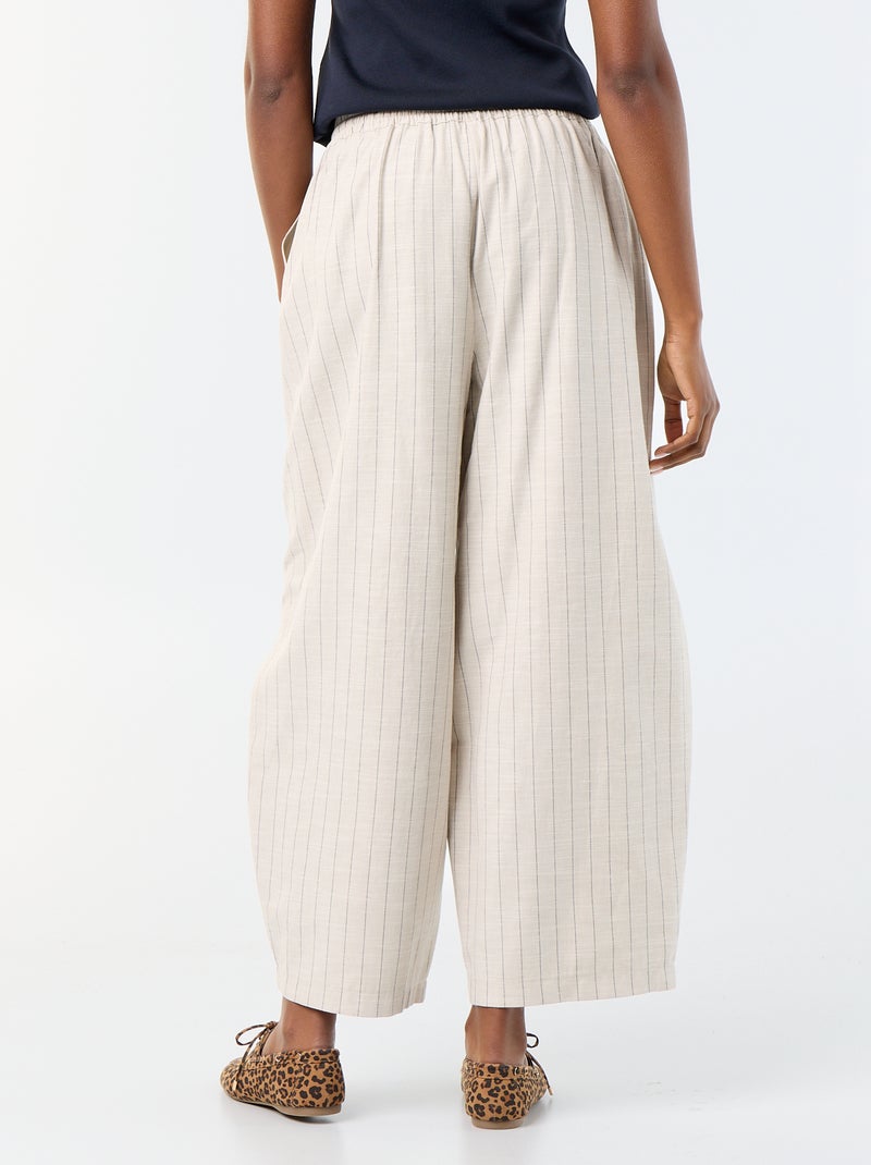 Pantalon large taille haute en lin mélangé Beige - Kiabi