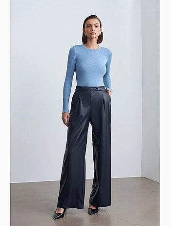Pantalon large taille haute en simili cuir dilvin