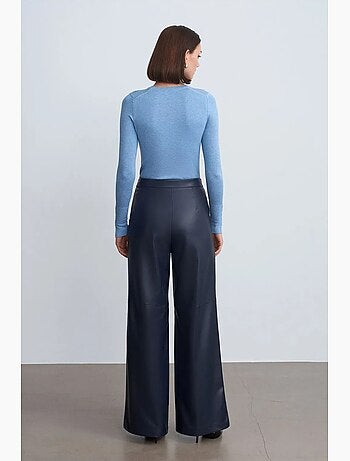 Pantalon large taille haute en simili cuir dilvin