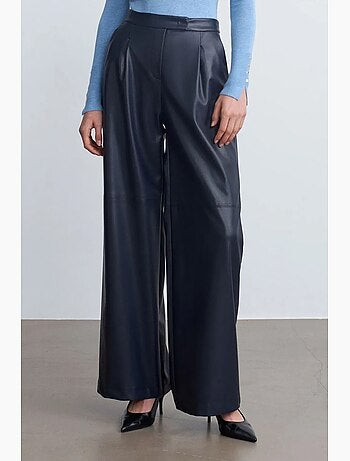 Pantalon large taille haute en simili cuir dilvin