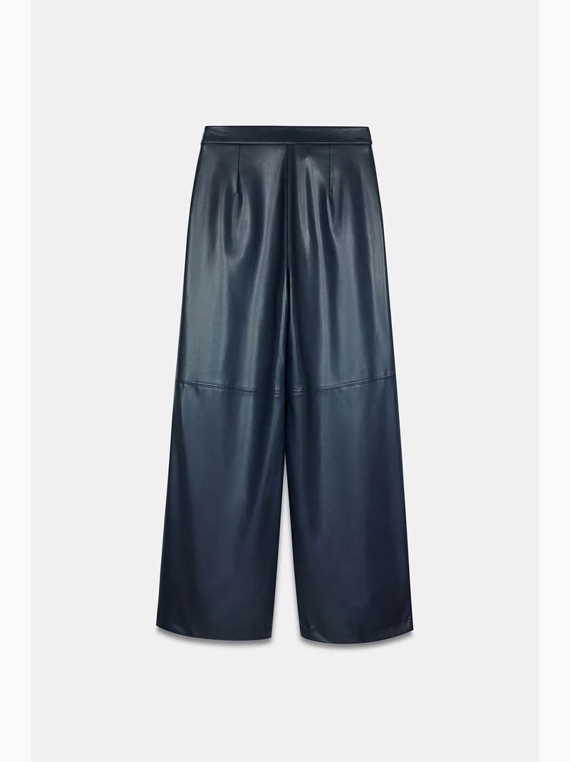Pantalon large taille haute en simili cuir dilvin Bleu marine - Kiabi