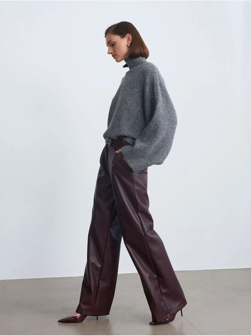 Pantalon large taille haute en simili cuir dilvin - Kiabi Pantalon large taille haute en simili cuir dilvin - Kiabi