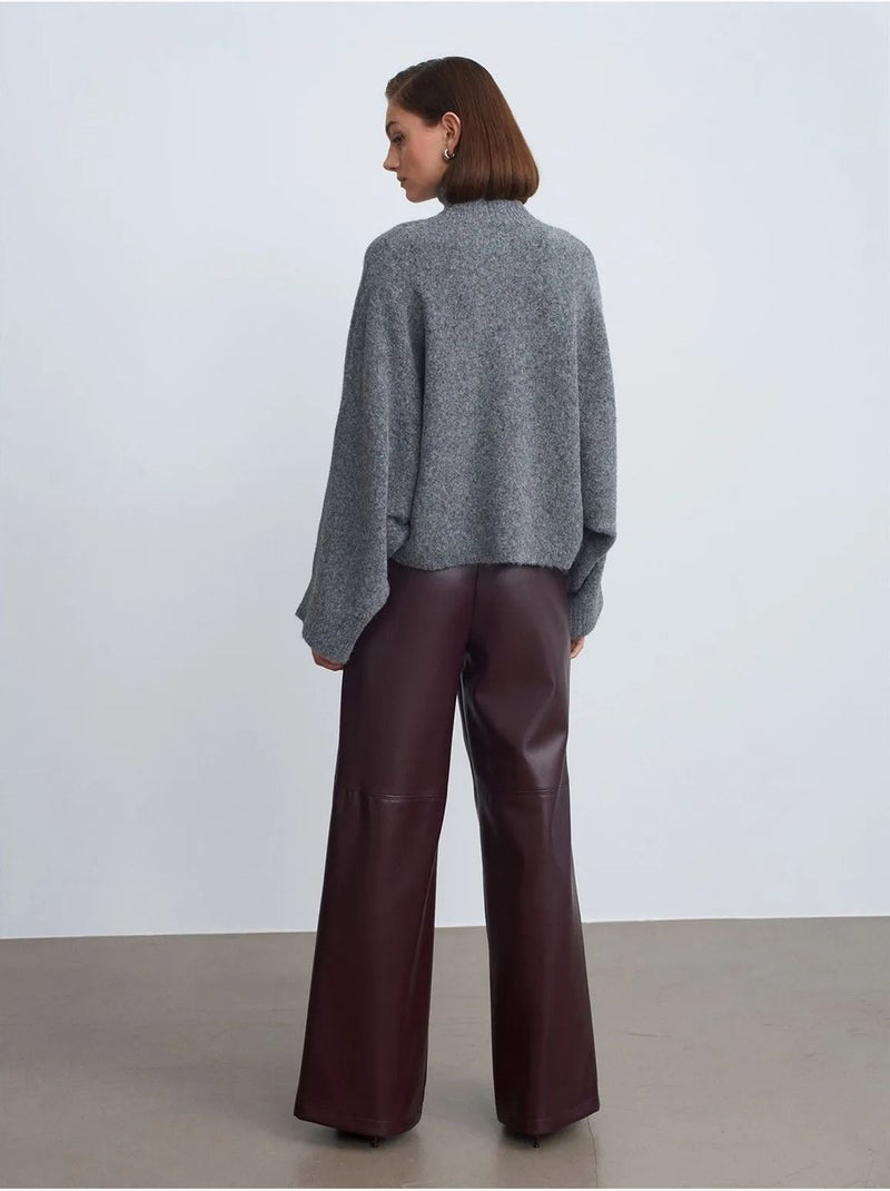 Pantalon large taille haute en simili cuir dilvin Rouge bordeaux - Kiabi
