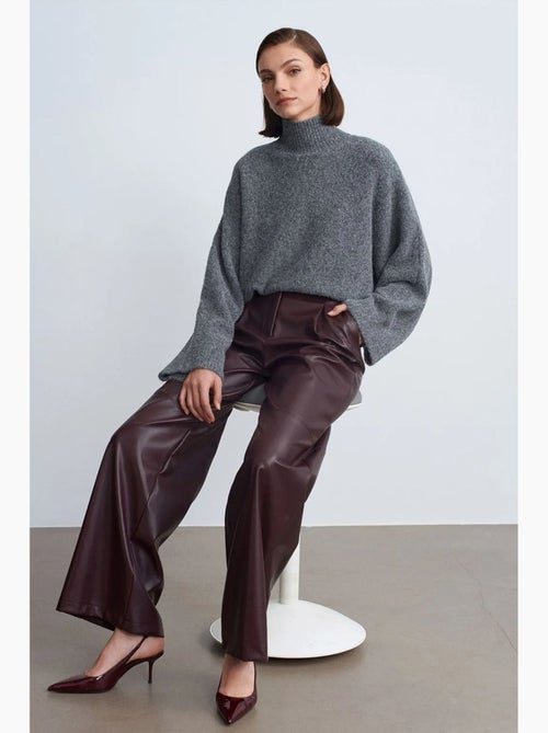 Pantalon large taille haute en simili cuir dilvin - Kiabi Pantalon large taille haute en simili cuir dilvin - Kiabi
