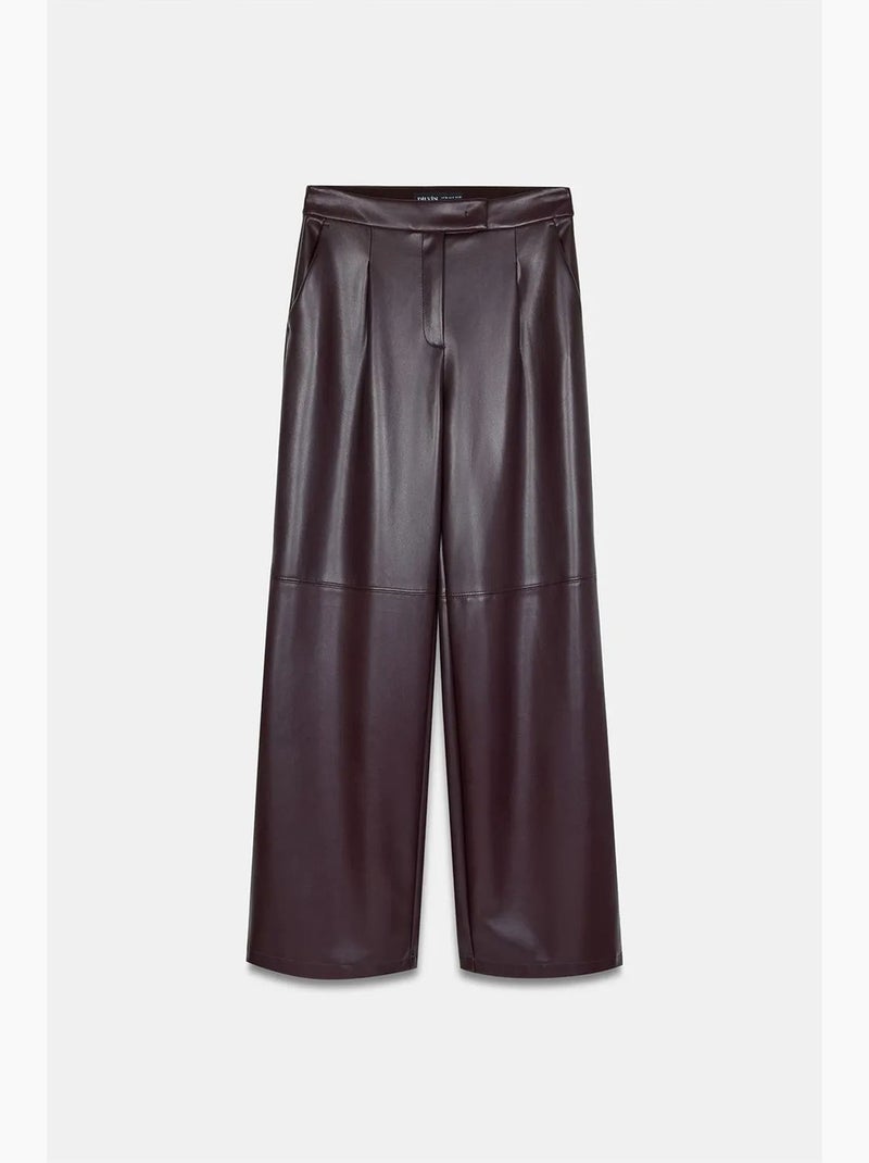 Pantalon large taille haute en simili cuir dilvin Rouge bordeaux - Kiabi