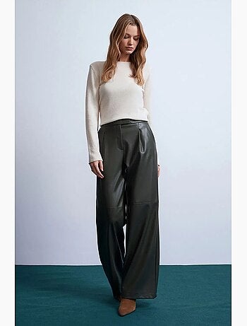 Pantalon large taille haute en simili cuir dilvin