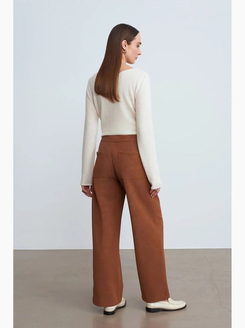 Pantalon large taille haute en suédine dilvin - Kiabi Pantalon large taille haute en suédine dilvin - Kiabi