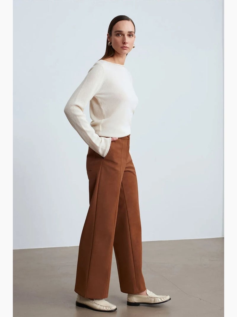 Pantalon large taille haute en suédine dilvin Camel - Kiabi