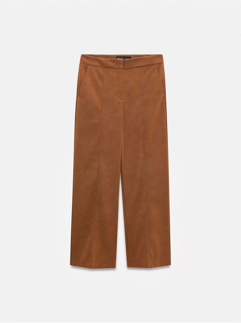 Pantalon large taille haute en suédine dilvin Camel - Kiabi