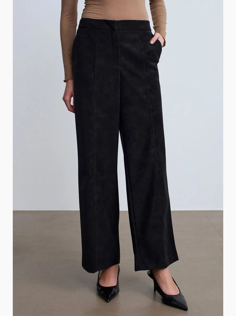 Pantalon large taille haute en suédine dilvin Noir - Kiabi
