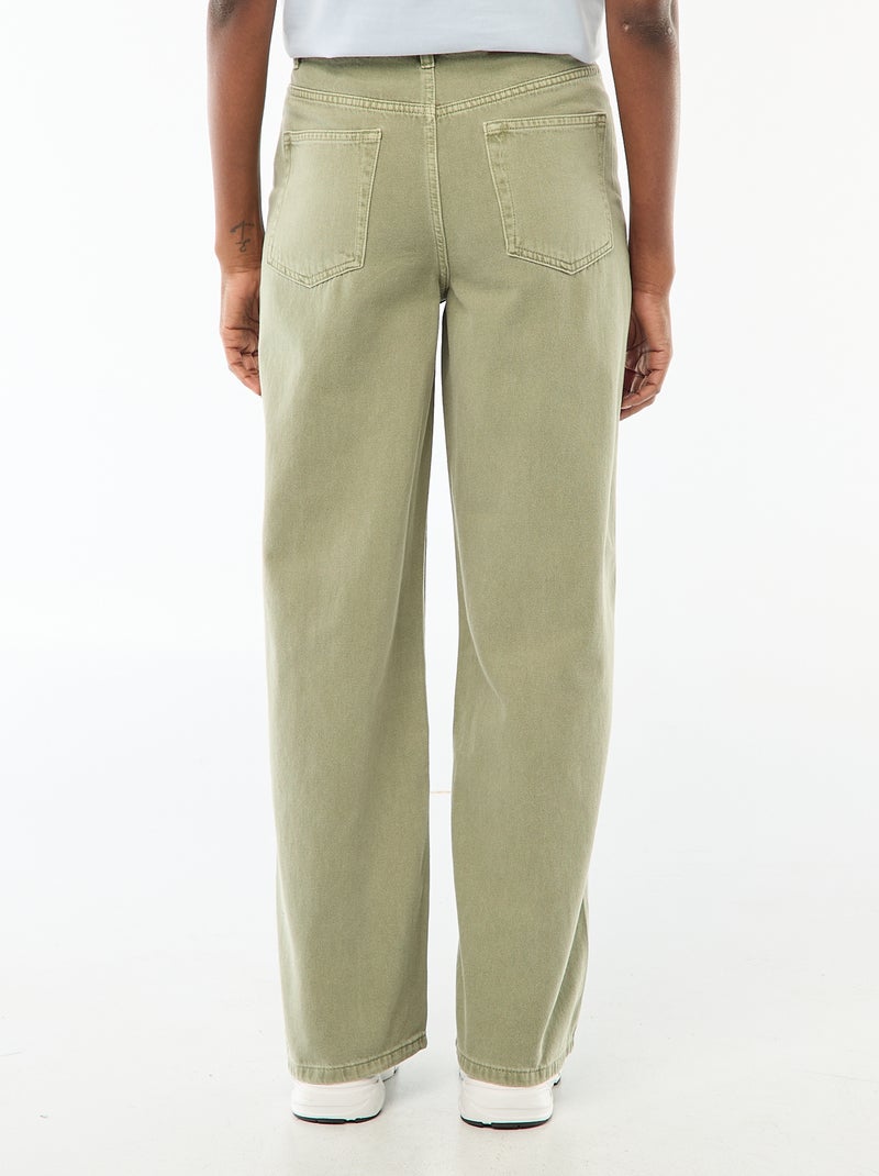 Pantalon large taille haute femme en twill Vert - Kiabi