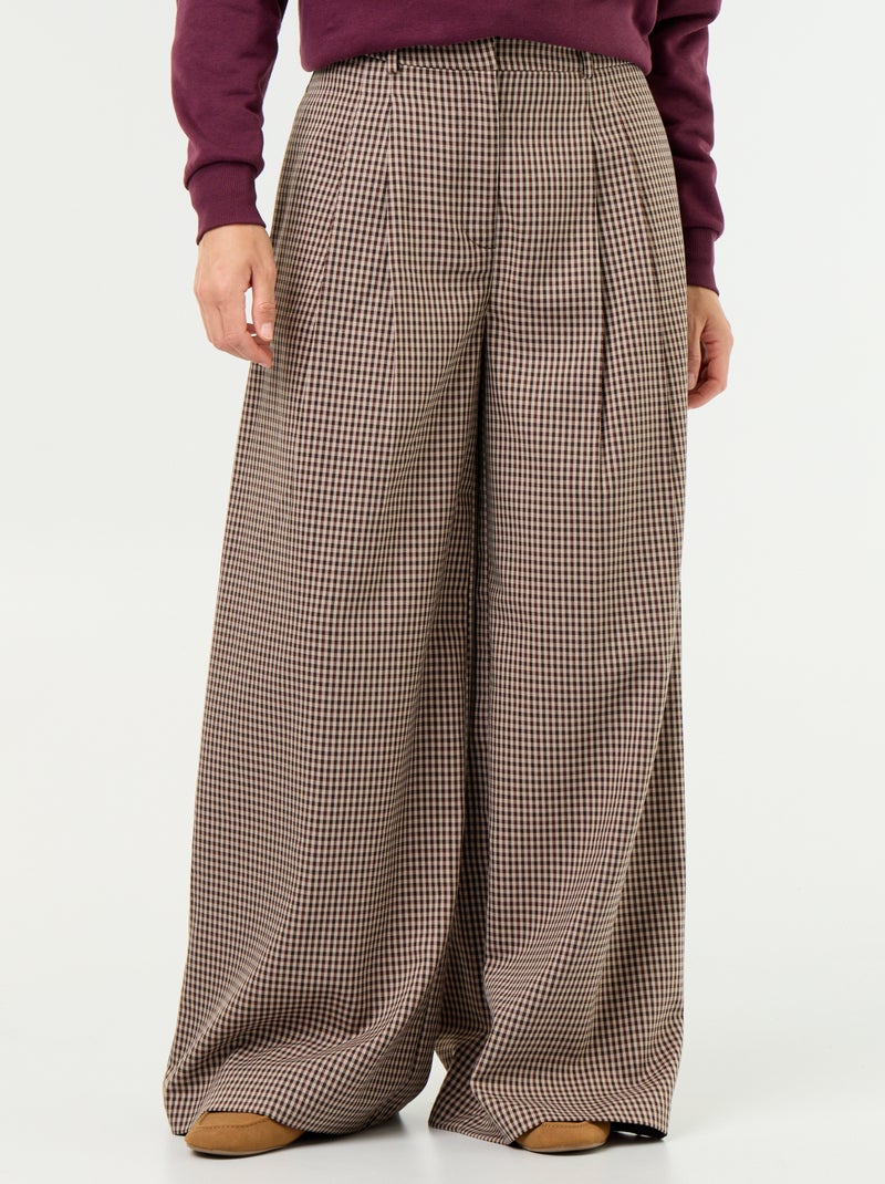 Pantalon large taille haute Marron - Kiabi