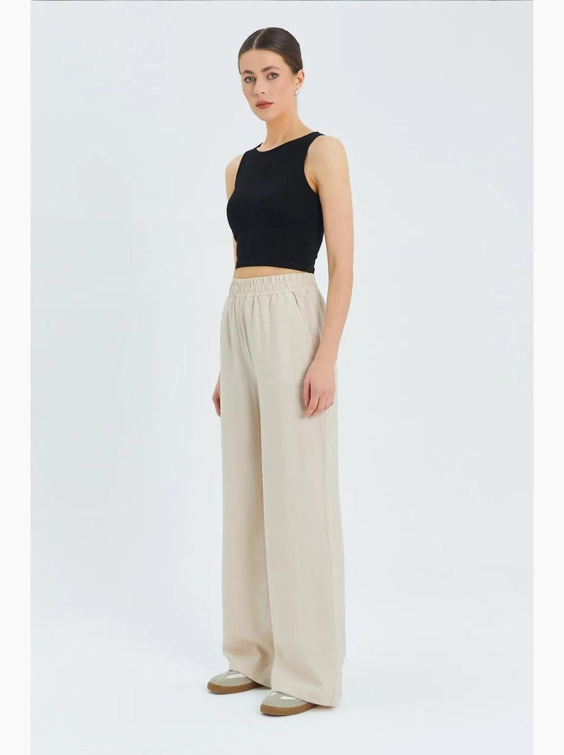 Pantalon large taille haute mixray Beige argile - Kiabi