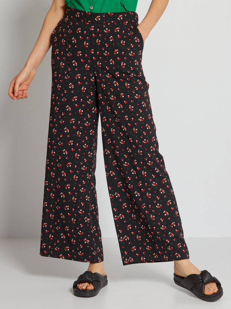 Pantalon large taille haute Noir - Kiabi