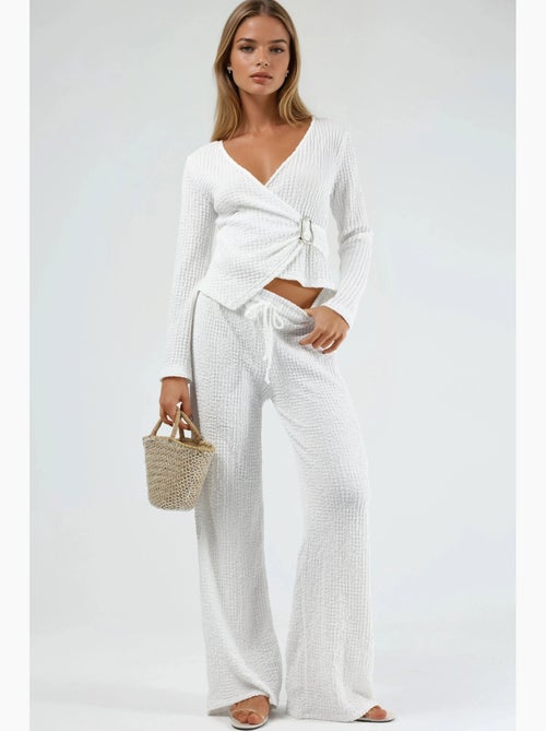Pantalon large texturé à taille coulissée busem - Kiabi