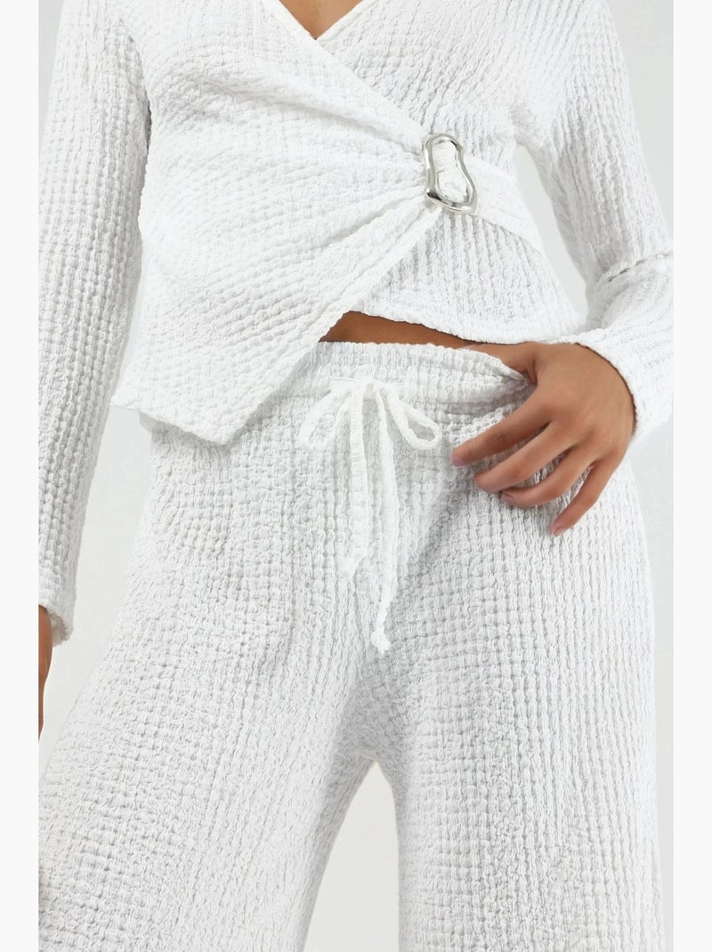Pantalon large texturé à taille coulissée busem Blanc - Kiabi