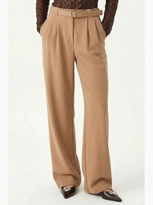 Pantalon large texturé taille haute avec boucle istanbul - Kiabi