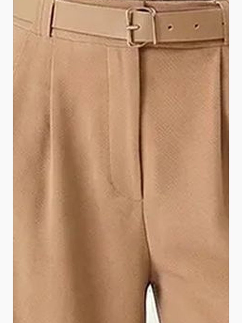 Pantalon large texturé taille haute avec boucle istanbul Beige clair - Kiabi