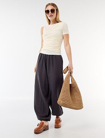 Pantalon large uni ceinture élastiquée