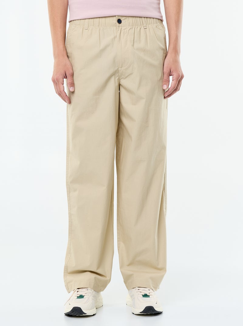 Pantalon large uni en popeline Beige - Kiabi