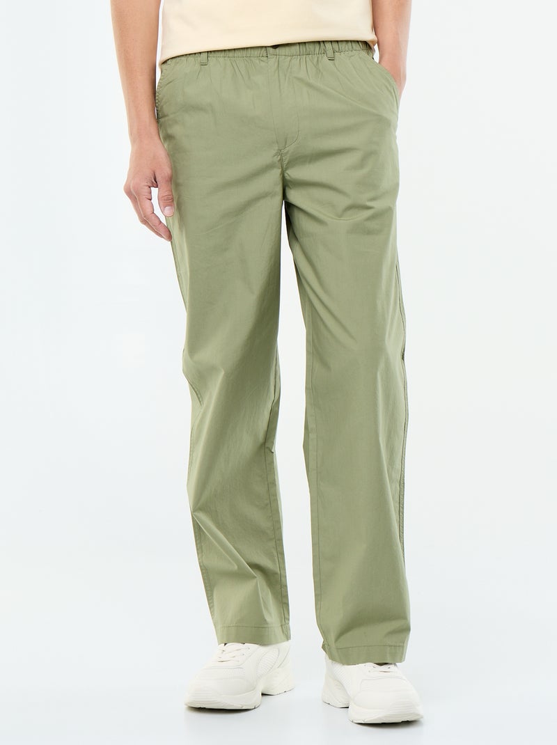 Pantalon large uni en popeline Vert - Kiabi