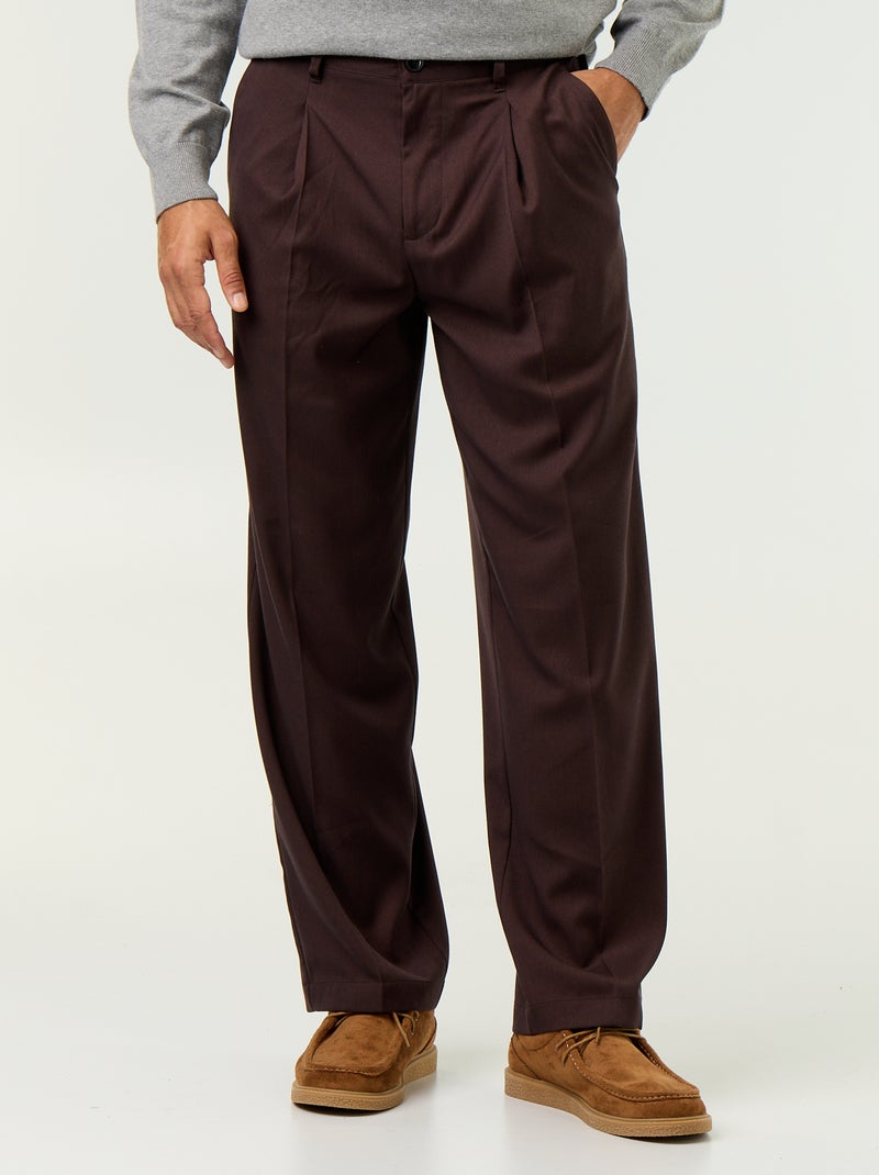 Pantalon large uni Marron - Kiabi