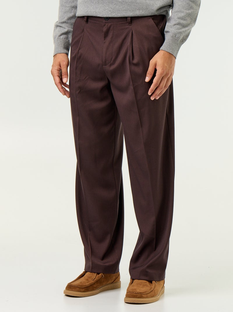 Pantalon large uni Marron - Kiabi
