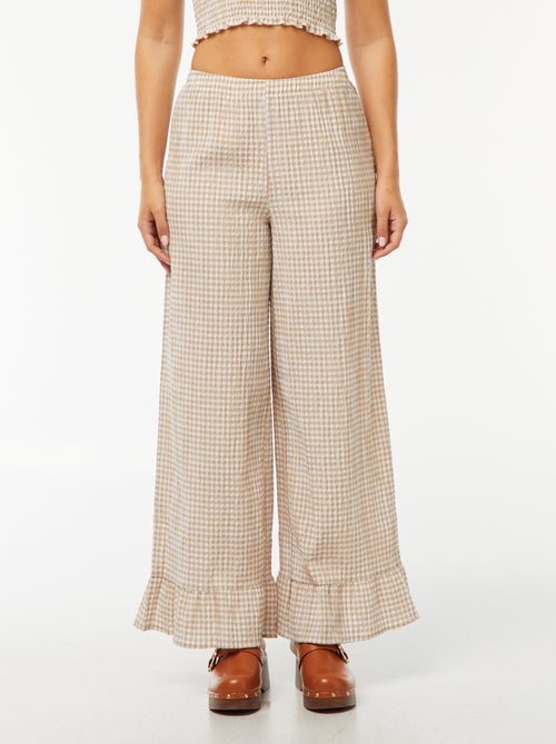 Pantalon large vichy volanté - Kiabi