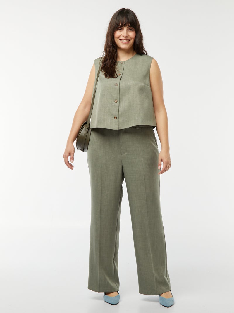 Pantalon large / wide leg avec 4 poches Vert - Kiabi