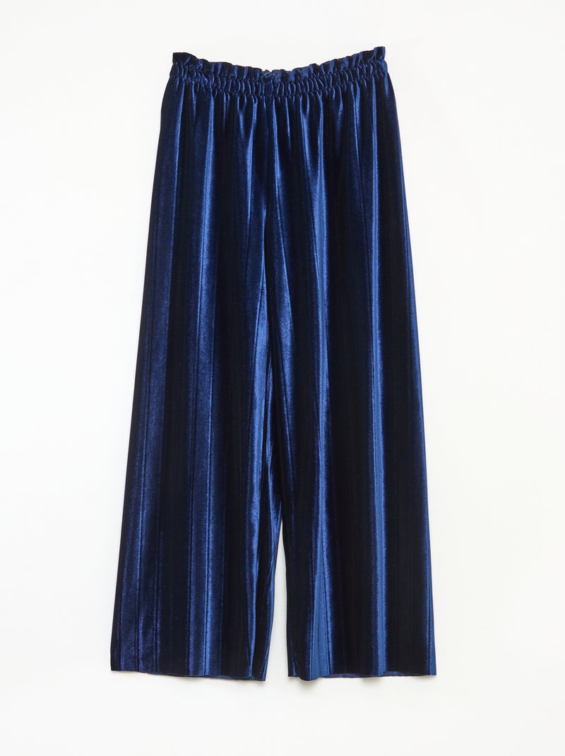 Pantalon large wide leg en maille velvet côtelé Bleu - Kiabi